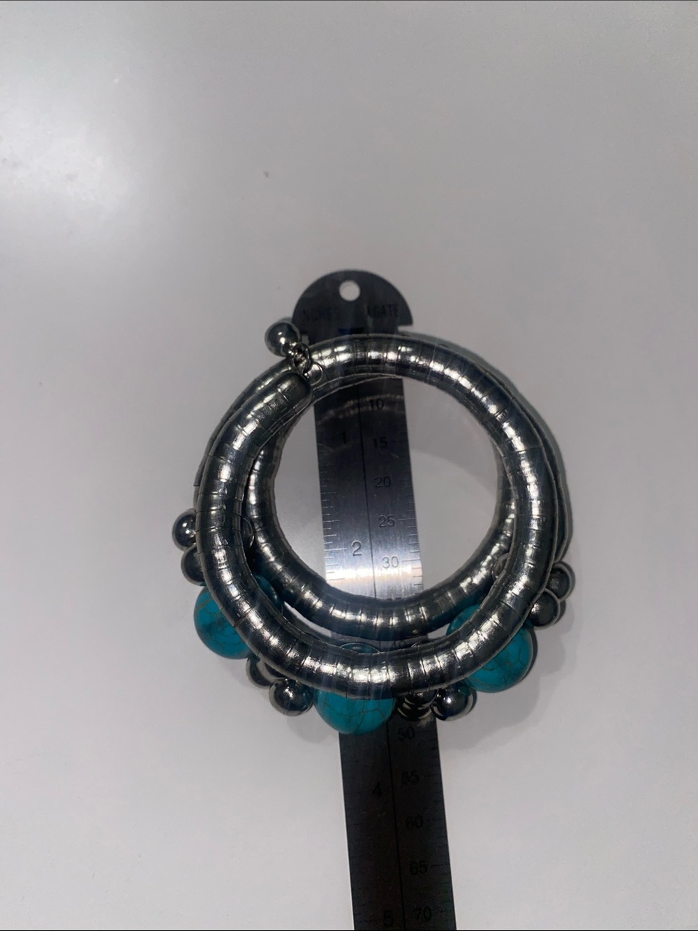 Turquoise Beaded Coil Bracelet - Silver Tone - Picture 3 of 4